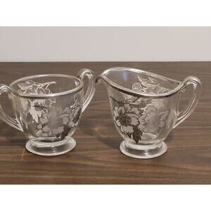 Fostoria Fairfax sugar and cream silver overlay Peony by Rockwell Silver